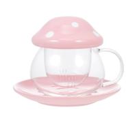 HEANUJJ Taza de Té de Vidrio Tapa y Asa Ergonómica, Diseño Seta | Liner de Cristal, Diseño Separable Infusor, Boca Ancha y Limpieza Fácil, para Flores y Bolsitas
