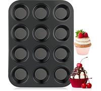 Heanvmyss Grande Molde para 12 Magdalenas,Bandejas para Hornear Muffin Acero al Carbono con Recubrimiento Antiadherente para Muffins,Cupcake,Brownie,Pudín(35x26cm,Negro)