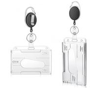 Heanvmyss Porta Tarjetas Identificativas con Llavero Retractil,2 Piezas Mosquetón de Carrete con Funda Tarjeta,Soportes Transparentes con Carretes de Insignia para Oficina,Hospital,Exposición,Fiesta