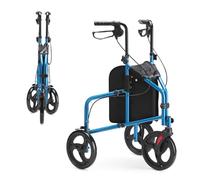 HEAO Andador estrecho para apartamento de aluminio con 3 ruedas, plegable, ayuda para caminar ligero con bolsa extraíble para interior y exterior, azul