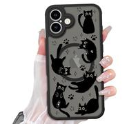 Heaofei Cute Magnetic Case for iPhone 16 Case [ Compatible with MagSafe ] with Black Cat Cats Pattern Design for Women Girls Boys, Soft Bumper Hard Back Kawaii Animal Protective Phone Cover