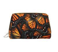 Heaps of Orange Monarch Butterflies - Bolsa de maquillaje de piel con cremallera para maquillaje, grande, amplia apertura, White, Talla única