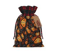 Heaps Of Orange Monarch Butterflies Print Festive Christmas Drawstring Gift Bags For Christmas Decorative Present Wrapping Needs
