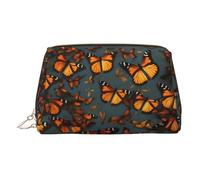 Heaps of Orange Monarch - Neceser de piel de primera calidad con estampado de mariposas monarca y bolsa de viaje con bolsa portátil impermeable abierta plana, Gold, Talla única