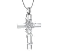 Hearbeingt Collar de urna de cruz de girasol para cenizas, piedra natal, cenizas de cremación, joyería para humanos/mascotas, colgante de recuerdo de regalo, Acero inoxidable, No es una piedra