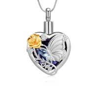 Hearbeingt Collar de urna de mariposa para cenizas para mujer, recuerdo conmemorativo, colgante de urna de corazón para cenizas humanas de mascotas, Acero inoxidable, No es una piedra preciosa