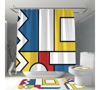 Hearda 4 Piezas Cortina de Ducha y Juego de Alfombras de Baño, Cortina de Ducha Tela Lavable con 12 Ganchos y Alfombrilla de Baño, Tapa de Inodoro y Alfombra en Forma de U (Garabato,M)