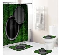 Hearda 4 Piezas Cortina de Ducha y Juego de Alfombras de Baño, Patrón 3D Cortina de Ducha Tela con Ganchos y Alfombrilla de Baño, Tapa de Inodoro y Alfombra en Forma de U (Pozo Negro)