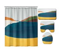 Hearda 4 Piezas Cortina de Ducha y Juego de Alfombras de Baño, Patrón 3D Cortina de Ducha Tela Lavable con 12 Ganchos y Alfombrilla de Baño, Tapa de Inodoro y Alfombra en Forma de U (Arte Colorido)