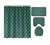 Hearda 4 Piezas Cortina de Ducha y Juego de Alfombras de Baño, Patrón 3D Cortina de Ducha Tela Lavable con 12 Ganchos y Alfombrilla de Baño, Tapa de Inodoro y Alfombra en Forma de U (Visión Verde)