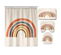 Hearda 4 Piezas Cortina de Ducha y Juego de Alfombras de Baño, Patrón 3D Cortina de Ducha Tela Lavable con 12 Ganchos y Alfombrilla de Baño, Tapa de Inodoro y Alfombra en Forma de U (Arcoíris)