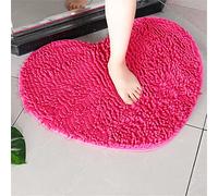 Hearda Alfombra Baño Chenille Color Sólido Corazón Antideslizante, Alfombrilla Baño Secado Rapido Absorbant, Suave y Cómoda Lavable Esponjoso Alfombra, para Bañera, Ducha (Rojo Rosado,50x60cm)