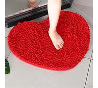 Hearda Alfombra Baño Chenille Corazón Antideslizante, Alfombrilla Baño Secado Rapido Absorbant, Suave y Cómoda Lavable Esponjoso Alfombra, para Bañera, Ducha (Rojo,50x60cm)