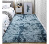 Hearda Alfombra Salon Pelo Largo, Super Suaves Mullida Alfombras, Degradado Elegante Simple Dormitorio Lavables Tapete, Grandes Tapete Sala, Alfombra Antideslizante de Cama (Azul,60x160cm)