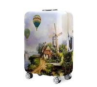 Hearda Funda Maleta Elástica, Impresión de Molino de Viento Funda para Maletas 18-32 Pulgadas, Cubierta de Equipaje Lavable Reutilizable, Viajar Protectora Anti-Rasguños (Pueblo,S(18-21pulgadas))