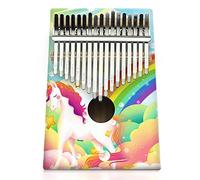 Hearda Kalimba 17 Teclas Piano de Pulgar con Instrucciones de Estudio y Martillo de Afinación, Pintura 3D Instrumento Musical Portátil Un Regalo para Niños, Principiantes Adultos (Unicornio colorido)