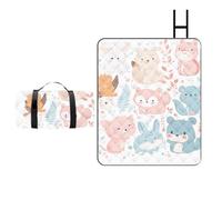 Hearda Manta Picnic, Manta de Playa con Patrón 3D Impermeable Aislante Térmico, Alfombrilla Plegable Portátil con Asa para Camping (Conejo,200x200cm)