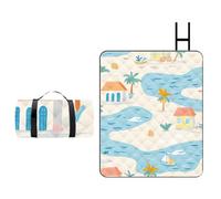 Hearda Manta Picnic, Manta de Playa con Patrón 3D Impermeable Aislante Térmico, Alfombrilla Plegable Portátil con Asa para Camping (Playa,200x200cm)