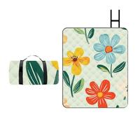 Hearda Manta Picnic, Manta de Playa con Patrón 3D Impermeable Aislante Térmico, Alfombrilla Plegable Portátil con Asa para Camping (Flor E,150x200cm)