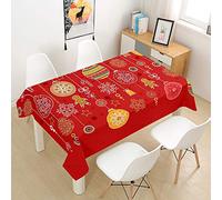 Hearda Mantel Antimanchas Impermeable Poliéster, Estampado Navideño Rojo/Resistente Al Desgaste/Lavable, para Mesas Redondas, Cuadrado o Rectangulares (Bolas de Navidad,90x90cm)