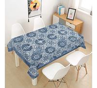 Hearda Mantel Impermeable Antimanchas Poliéster, Estilo Retro/Resistente Al Desgaste/Lavable, Manteles para Mesas Redondas Cuadrado Rectangulares (Hueco Azul,120x120cm)