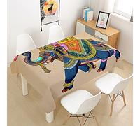 Hearda Mantel Impermeable Antimanchas Poliéster, Patrón de Arte Tribal 3D/Resistente Al Desgaste/Lavable, para Mesas Redondas, Cuadrado o Rectangulares (Elefante Indio,60x60cm)
