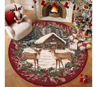Hearda Navidad Alfombra Redonda de Franela, Rojo Alfombras de Franela Redondas Lavable Antideslizante Carpets, Mats Salon para Cocina Habitacion Oficina (Navidad roja F,100cm)