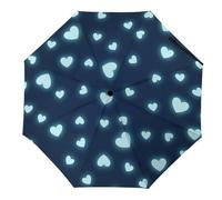 Hearda Paraguas Plegable Manual,Patrón Amor Corazon 3D Paraguas Antiviento UV Protección Compacto Paraguas Impermeable Paraguas Ligero de Viaje para Hombre Mujer y Infantil (Azul Claro)