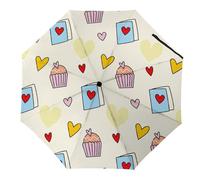 Hearda Paraguas Plegable Manual,Patrón Amor Corazon 3D Paraguas Antiviento UV Protección Compacto Paraguas Impermeable Paraguas Ligero de Viaje para Hombre Mujer y Infantil (Pastel)