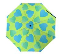 Hearda Paraguas Plegable Manual,Patrón Amor Corazon 3D Paraguas Antiviento UV Protección Compacto Paraguas Impermeable Paraguas Ligero de Viaje para Hombre Mujer y Infantil (Color Cian)