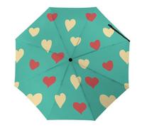 Hearda Paraguas Plegable Manual,Patrón Amor Corazon 3D Paraguas Antiviento UV Protección Compacto Paraguas Impermeable Paraguas Ligero de Viaje para Hombre Mujer y Infantil (Rojo Beige)