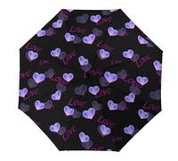 Hearda Paraguas Plegable Manual,Patrón Amor Corazon 3D Paraguas Antiviento UV Protección Compacto Paraguas Impermeable Paraguas Ligero de Viaje para Hombre Mujer y Infantil (Corazón de Amor Morado)