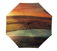 Hearda Paraguas Plegable Manual, Patrón Paisaje 3D Paraguas Antiviento UV Protección Compacto Paraguas Impermeable Paraguas Ligero de Viaje para Hombre Mujer y Infantil (Resplandor del Atardecer)