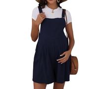 Hearda Peto Premamá, Mono de Maternidad de Textura Efecto Lino, Ropa de Embarazo Casual para Mujer, Talla S-XXL Pantalones de Embarazada que No Aprietan el Vientre (Azul marino,xx_l)