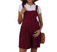 Hearda Peto Premamá, Mono de Maternidad de Textura Efecto Lino, Ropa de Embarazo Casual para Mujer, Talla S-XXL Pantalones de Embarazada que No Aprietan el Vientre (Rojo burdeos,s)