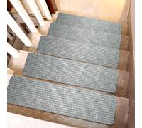 Hearda Pisadas para Escalones 15 Piezas, Antideslizantes Alfombra Vinilica con Efecto Luminoso, Alfombra Escaleras para Mayores, Niños, Mascotas (Rayas Gris Claro,15 Piezas)