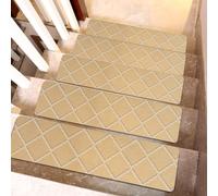 Hearda Pisadas para Escalones 15 Piezas, Antideslizantes Alfombra Vinilica con Efecto Luminoso, Alfombra Escaleras para Mayores, Niños, Mascotas (Cuadrados Caqui,15 Piezas)