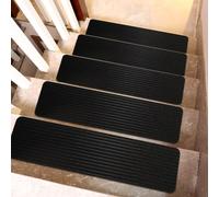 Hearda Pisadas para Escalones 15 Piezas, Antideslizantes Alfombra Vinilica con Efecto Luminoso, Alfombra Escaleras para Mayores, Niños, Mascotas (Rayas Negras,15 Piezas)