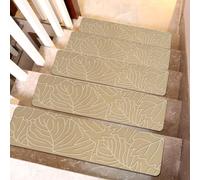 Hearda Pisadas para Escalones 15 Piezas, Antideslizantes Alfombra Vinilica con Efecto Luminoso, Alfombra Escaleras para Mayores, Niños, Mascotas (Hojas Caqui,15 Piezas)