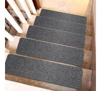 Hearda Pisadas para Escalones 15 Piezas, Antideslizantes Alfombra Vinilica con Efecto Luminoso, Alfombra Escaleras para Mayores, Niños, Mascotas (Rayas Gris Oscuro,15 Piezas)