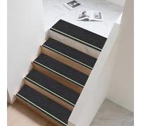 Hearda Pisadas para Escalones 5/10/15 Piezas, Antideslizantes Alfombra Vinilica con Efecto Luminoso, Alfombra Escaleras para Mayores, Niños, Mascotas (Negro,10 Piezas)