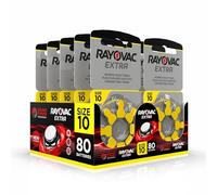 Hearing360 80 Pilas para audífonos Rayovac Extra Modelo 10, de Larga duración, compatibilidad Universal con Todos los audífonos, sin Mercurio, práctico y Seguro, 10 blíster de 8 Unidades Cada uno.