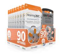 Hearing360 Pilas para audífonos Rayovac extra y Hearing360 tamaño 13 naranja (15 blísteres, 90)