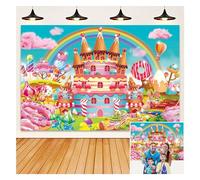 HEARKEN Telón de fondo de castillo arcoíris de caramelo, pastel de helado, nubes rosas, donas, piruletas, árboles de niña, fondo de cumpleaños, fiesta de princesa, decoración de habitación (rosa, 7 x