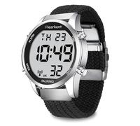 Hearkent Atomic - Reloj digital parlante británico con voz agradable, números grandes, para ancianos o personas ciegas, Nailon negro, Clásico