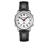Hearkent Reloj parlante atómico con números grandes y correa expandible autoajustable para personas ciegas o ancianos con discapacidad visual, Correa de cuero negro, lady size, Clásico o tradicional