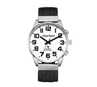 Hearkent Reloj parlante inglés británico con números grandes autoajustable para personas con discapacidad visual, ciegos o ancianos, tamaño de hombre, Nailon negro, men size1, Clásico