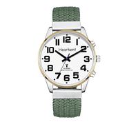 Hearkent Reloj parlante inglés británico con números grandes autoajustable para personas con discapacidad visual, ciegos o ancianos, tamaño de hombre, Nailon verde, talla única, Clásico