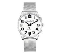 Hearkent - Reloj parlante para hombre con voz francesa grandes números para discapacidades visuales, ciegas o ancianos, Elástico Plata, Clásico