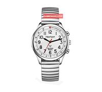 Hearkent Reloj parlante para mujer para personas mayores ciegas con discapacidad visual, voz alta y clara, habla alemán, plata, Pulsera